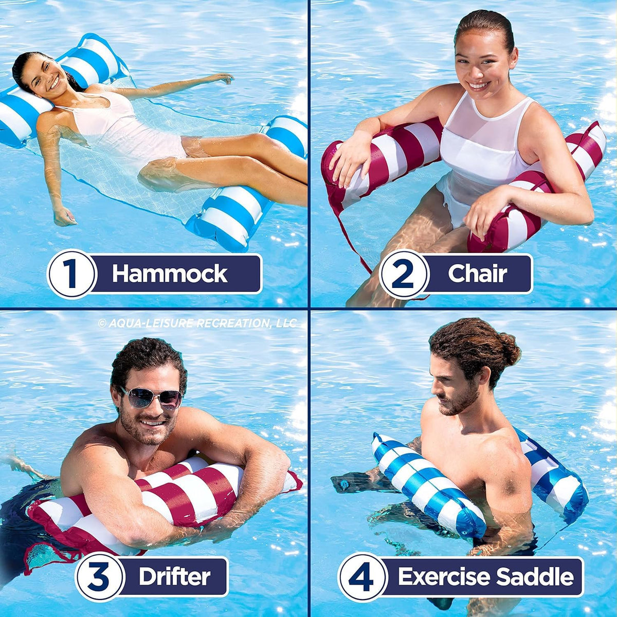 Aqua Leisure Monterey burgundy-white striped float offers stylish pool days.