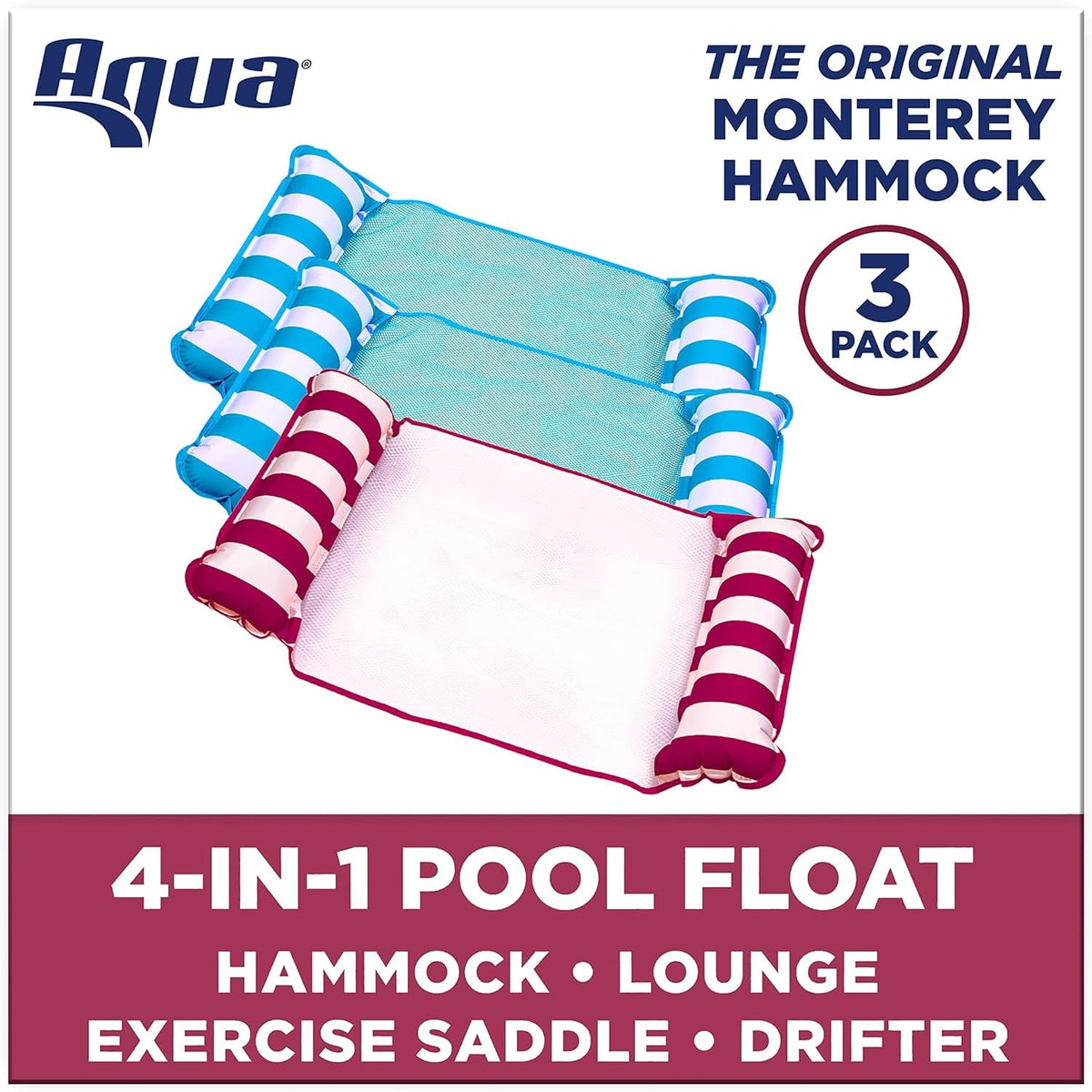 Aqua Leisure Monterey light-blue hammock float side view for soothing water lounging.