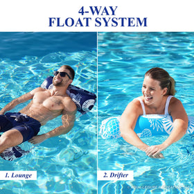 Aqua LEISURE Waterlife hammock mode showcases relaxing suspension with high buoyancy pillows.