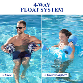 Aqua LEISURE Waterlife inflatable pool chair demonstrates simple setup and easy on-off water seating.