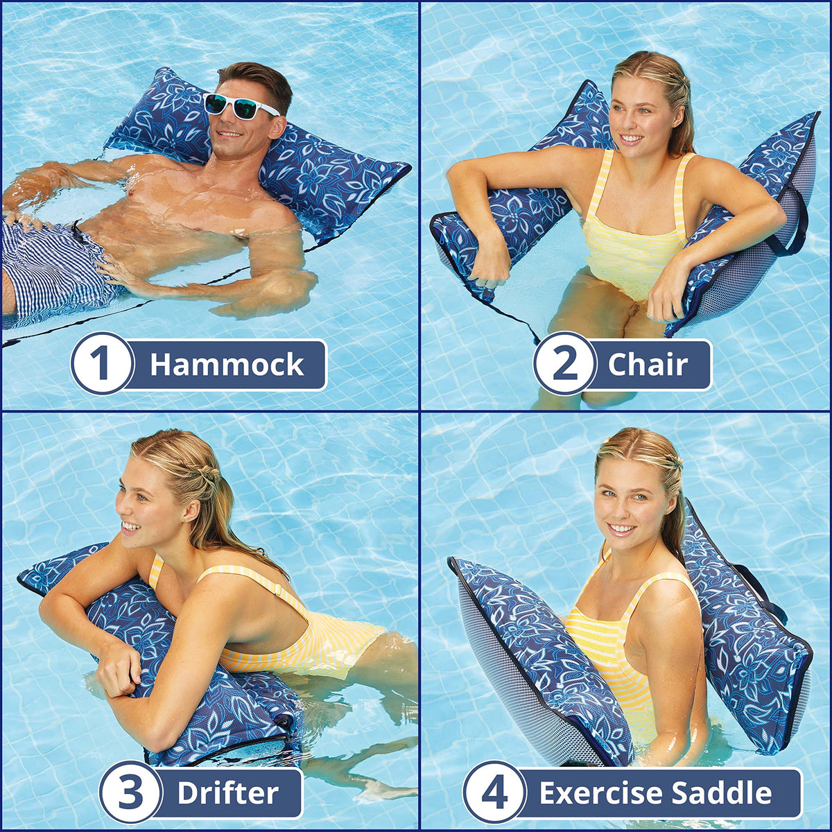 Aqua Monterey XL hammock seat in water demonstrates comfortable lounging and stability.