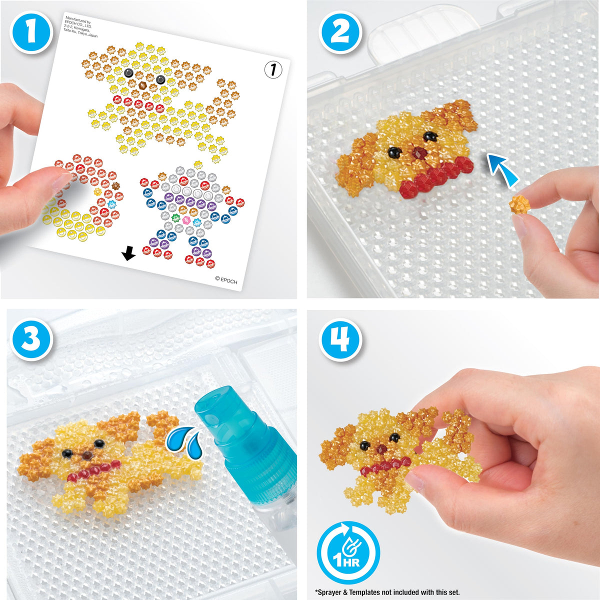 Aquabeads Shiny Bead Refills in 24 colors for easy color mixing.