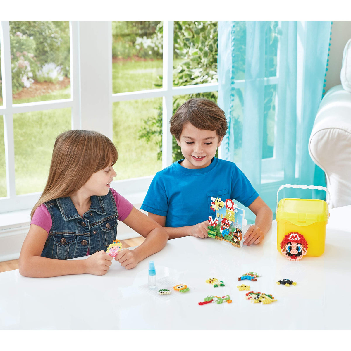Aquabeads Super Mario templates guiding kid-friendly bead designs.