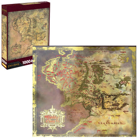 Aquarius Lord of the Rings map puzzle with heat stamp foil detail for immersive Tolkien experience.