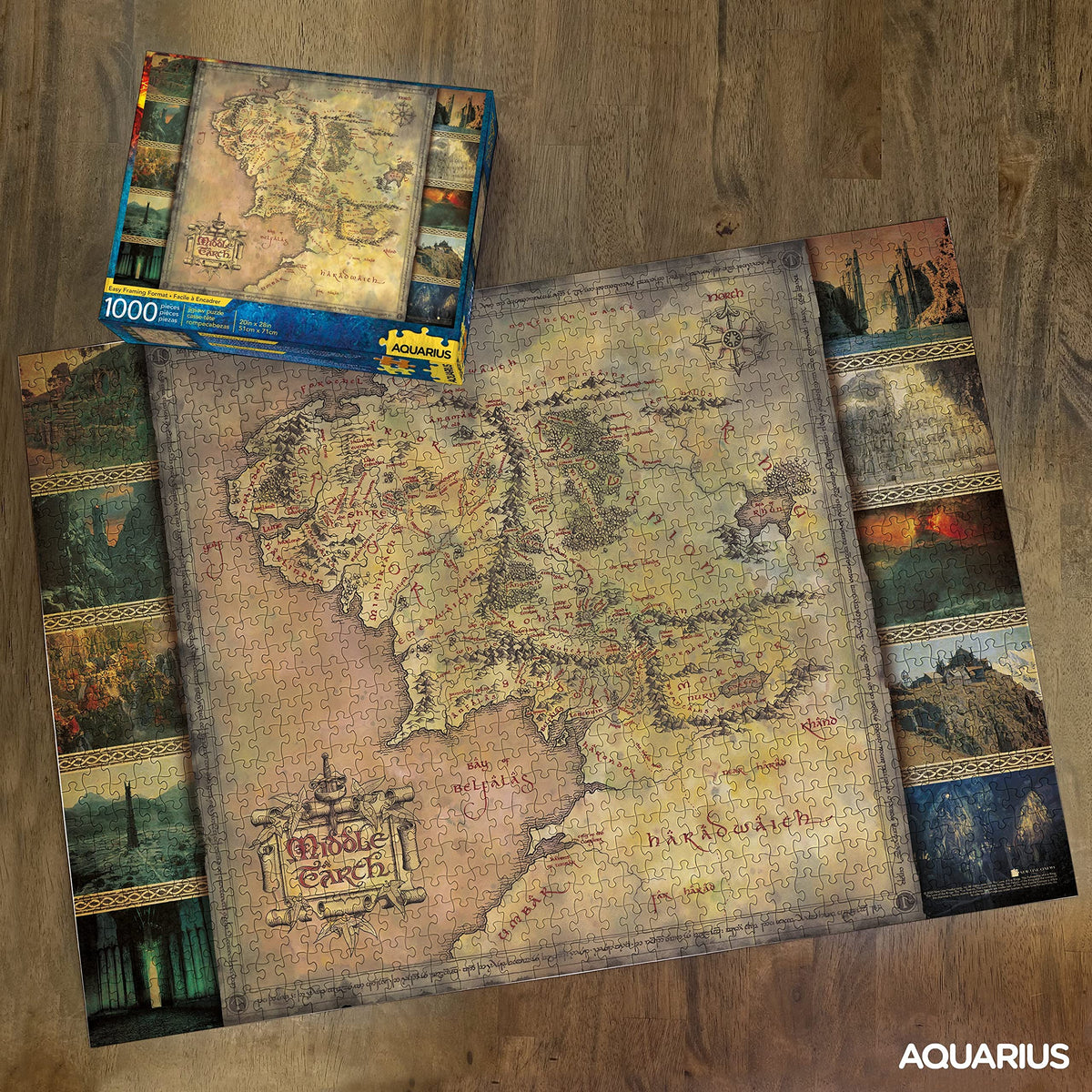 Aquarius Lord of the Rings map puzzle assembled map ready for framing or display.