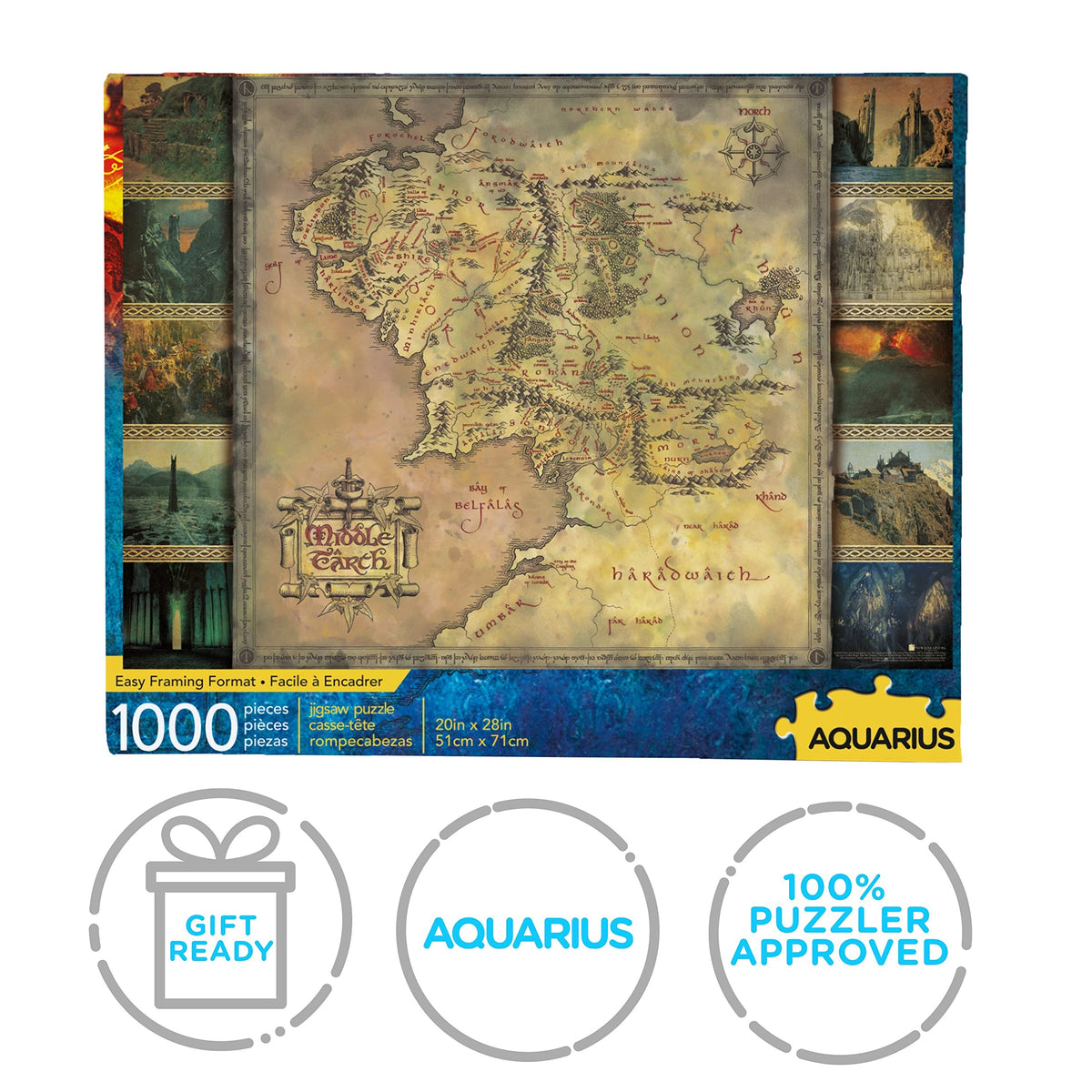 Aquarius Lord of the Rings map puzzle gift-ready packaging ideal for fan gifts.