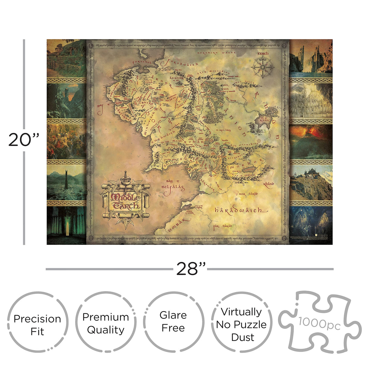 Aquarius Lord of the Rings map puzzle pieces closeup showing precision cuts.