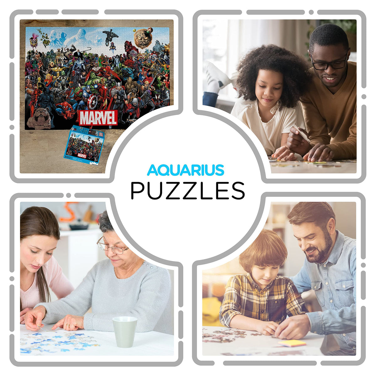 Aquarius Marvel Puzzle Cast assembly area, smooth fit for family puzzle night