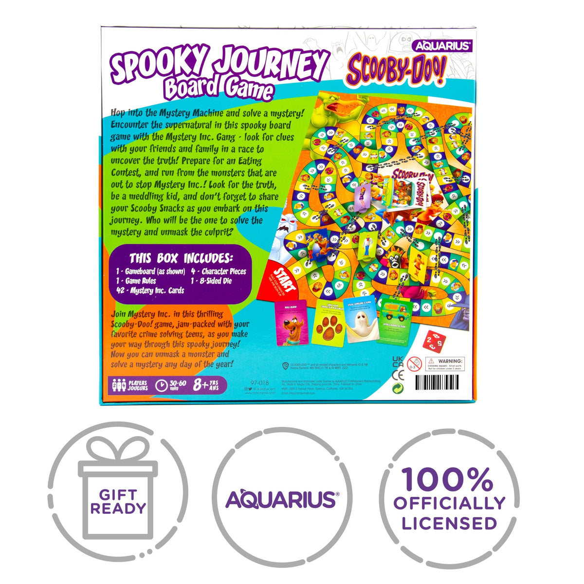 AQUARIUS Scooby-Doo Journey Board Game box on table for family-friendly play