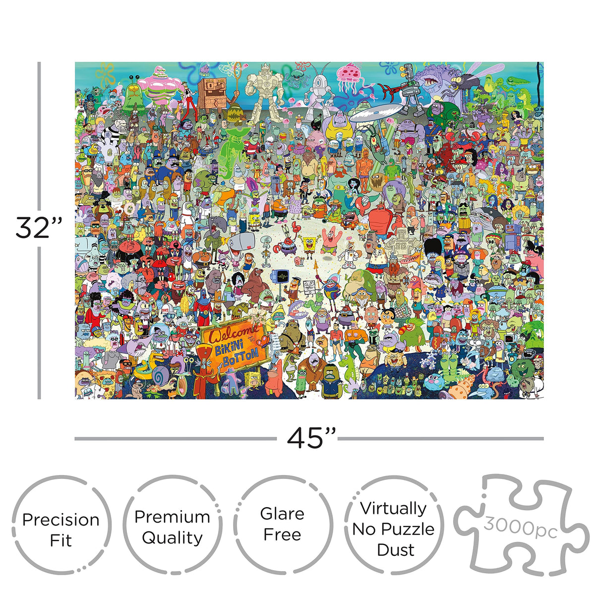 AQUARIUS SpongeBob puzzle characters—spot favorites like SpongeBob, Patrick, and Squidward in a bustling scene