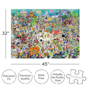 AQUARIUS SpongeBob puzzle characters—spot favorites like SpongeBob, Patrick, and Squidward in a bustling scene