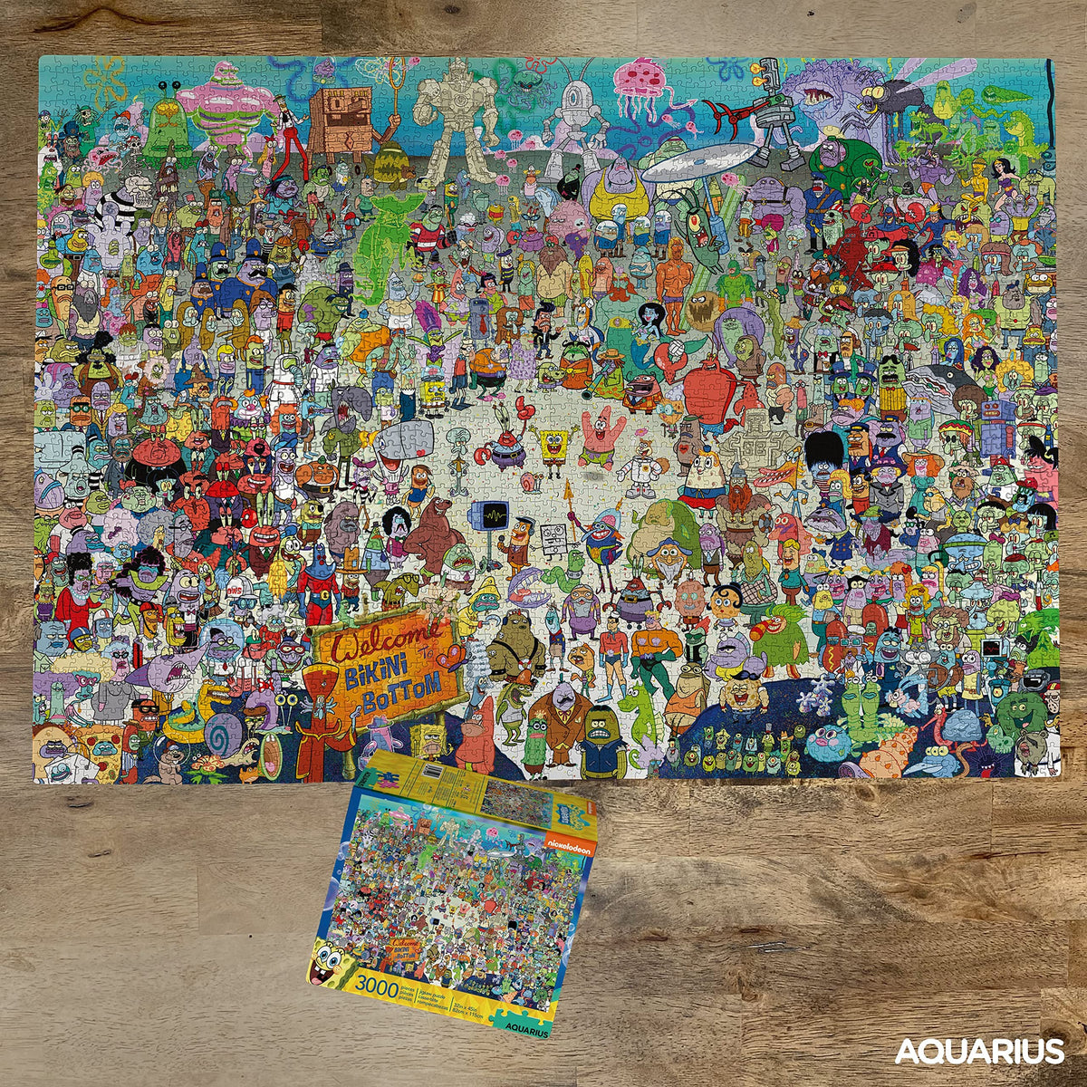 AQUARIUS SpongeBob puzzle giant dimensions—32 by 45 inches for impressive wall art