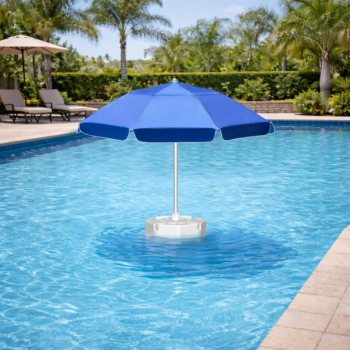 Aquenelle floating pool umbrella with 7-foot canopy providing wide shade over water