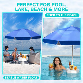 Aquenelle floating table with four deep cupholders keeps drinks secure