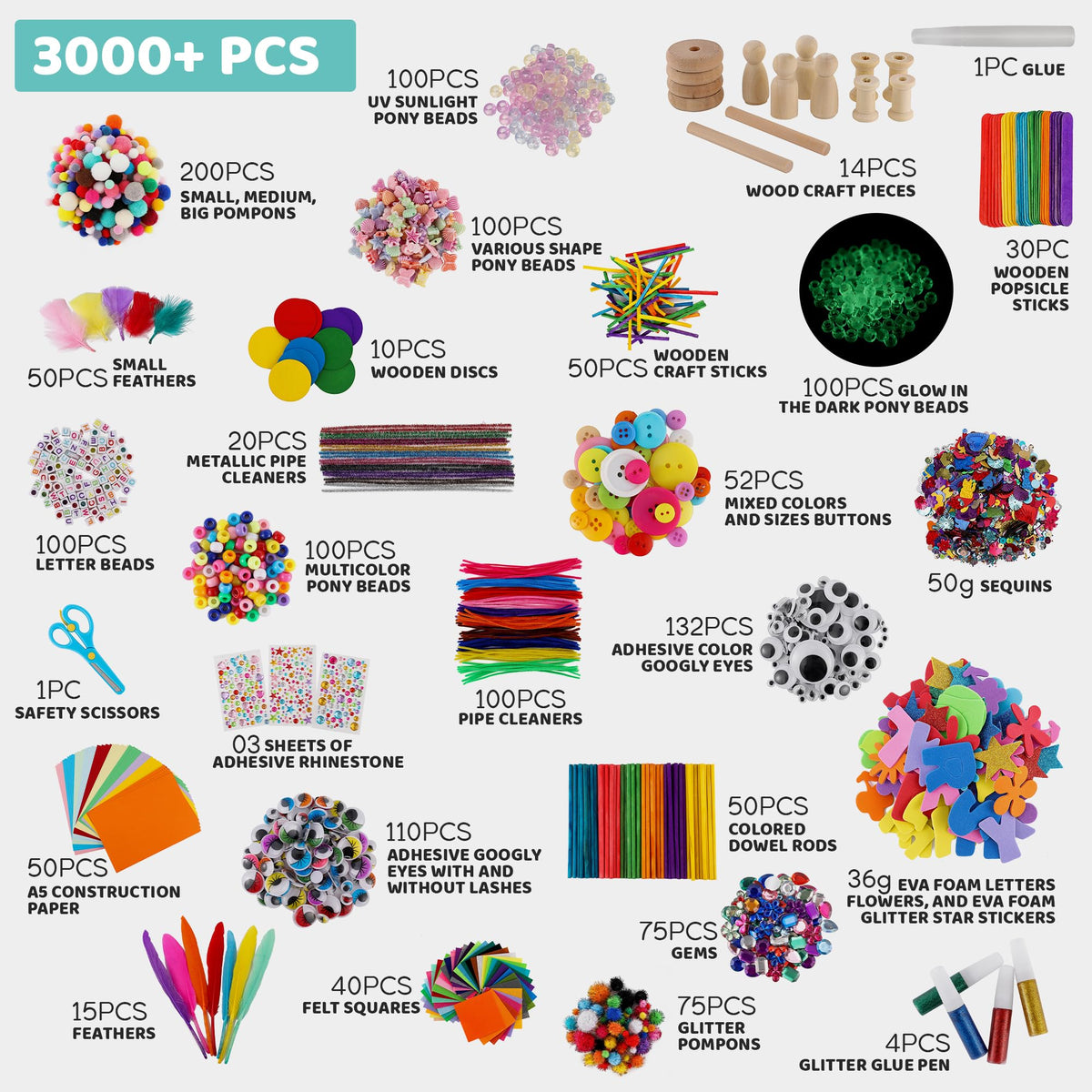A&R CO. 3000+ Pcs Craft Kit 99-activity booklet guides themed projects.