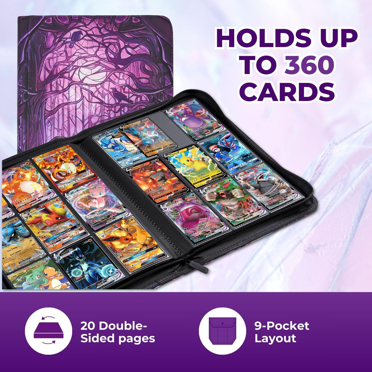 Arcane Fortress 360-card capacity with nine-pocket pages keeps collections organized.
