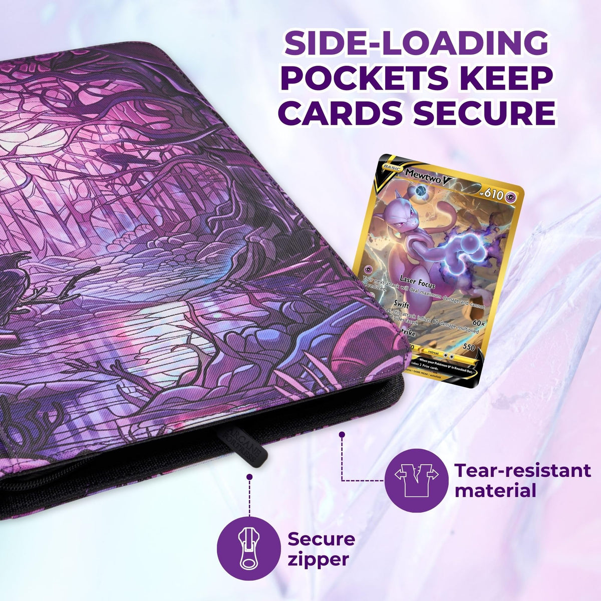 Arcane Fortress nine-pocket pages enable efficient card organization and quick access.