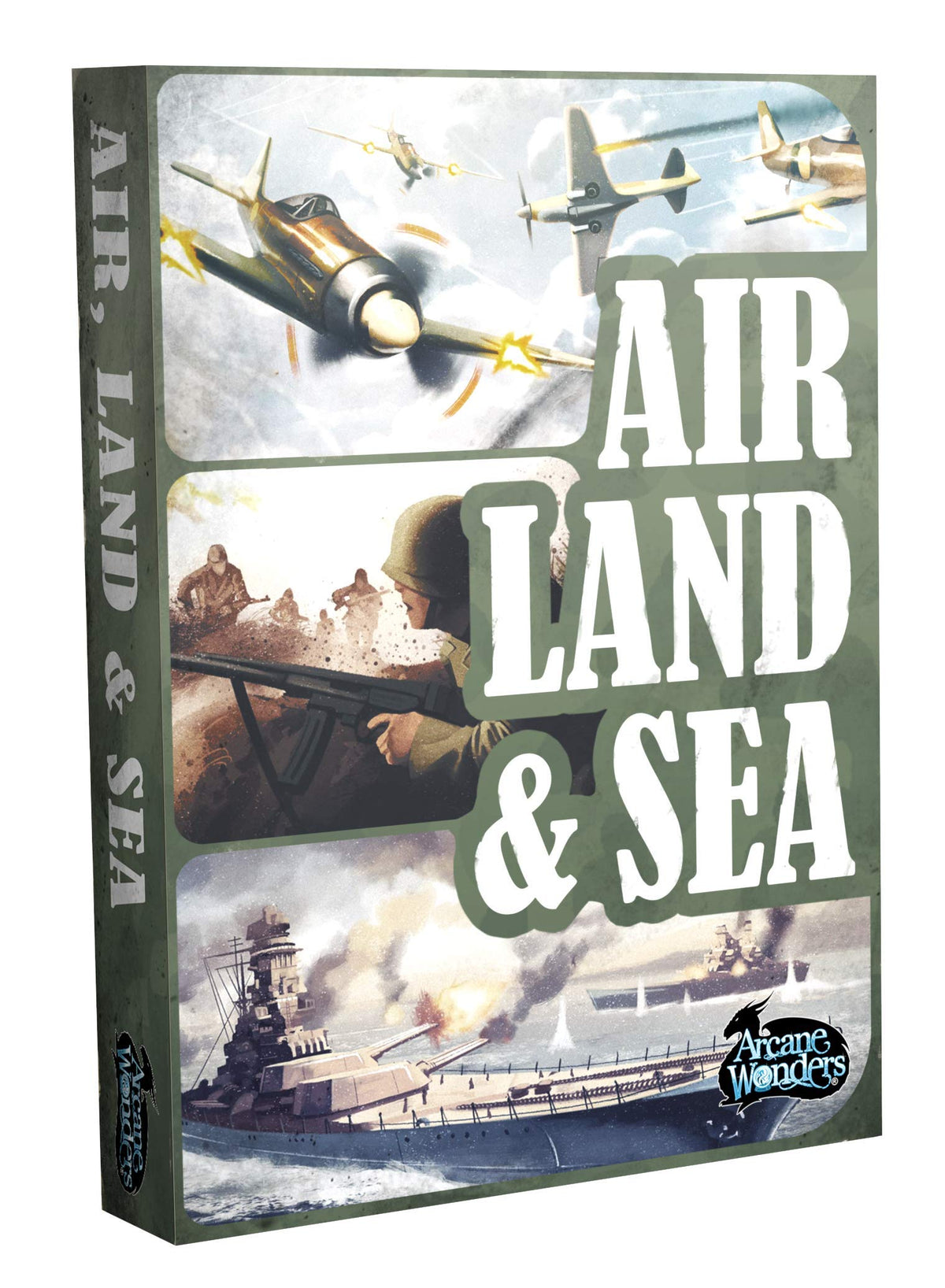 Arcane Wonders Air Land Sea cover art showing strategic two-player battlefield concept