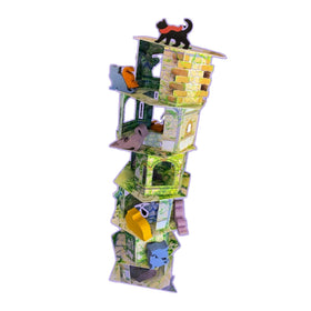Arcane Wonders Cat and the Tower tower-construction scene highlighting balance and dexterity.