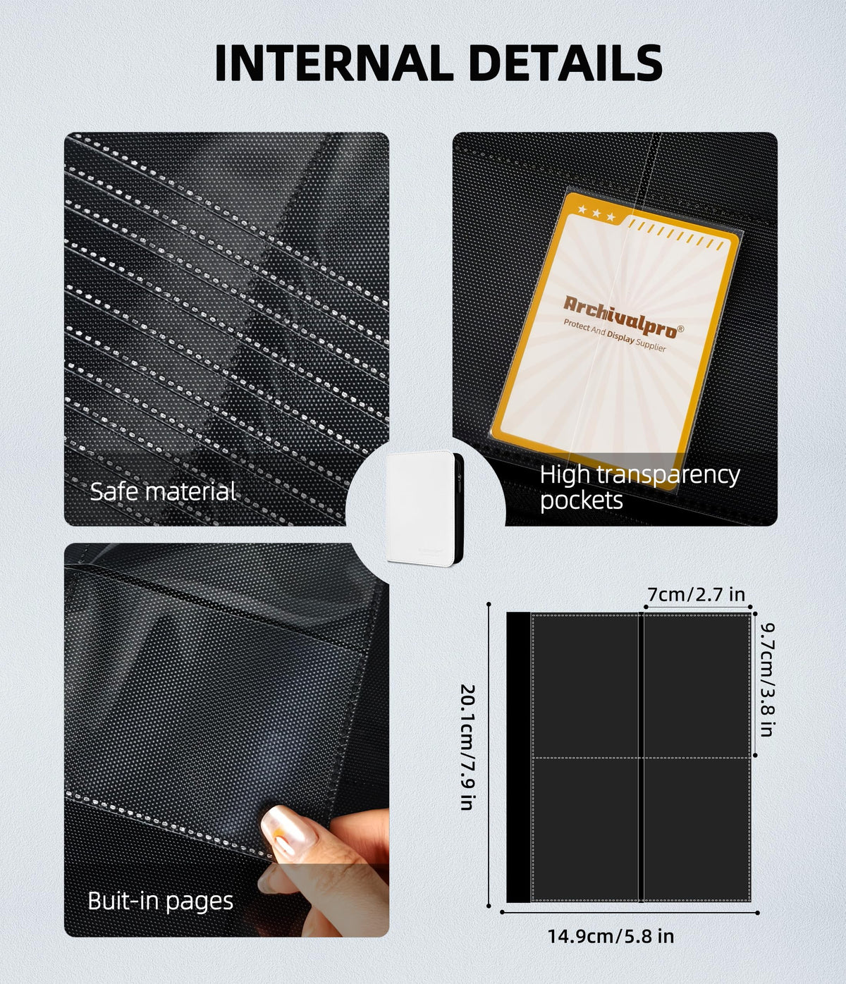 ARCHIVALPRO durable ringless design with secure closure guards cards from spills