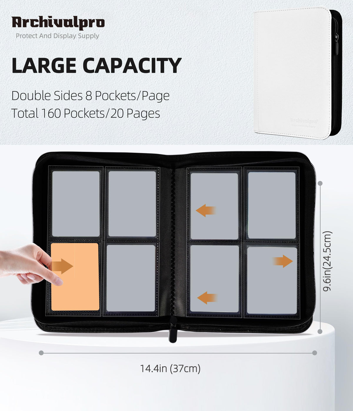 ARCHIVALPRO side-loading binder closeup showing easy access without bending cards
