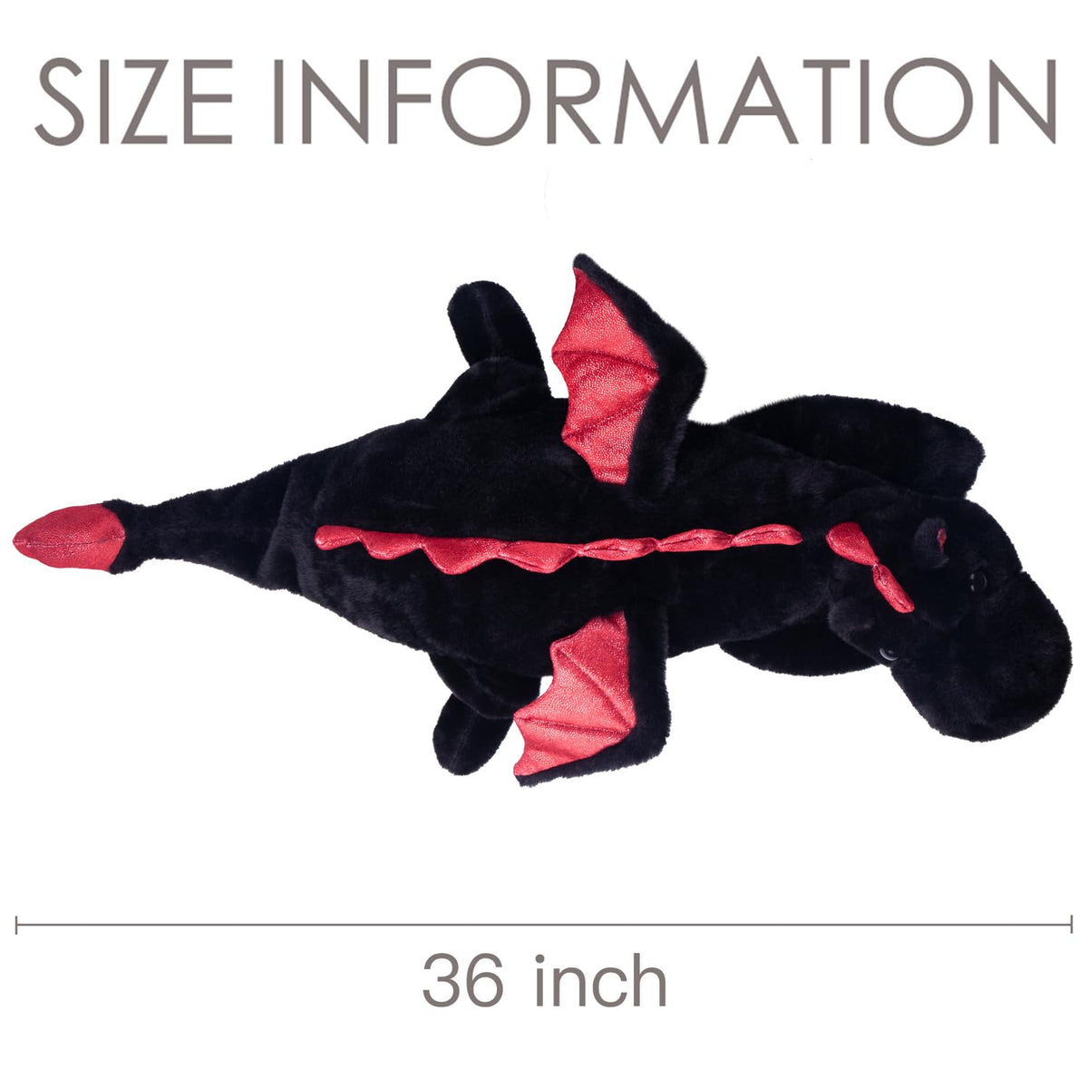 ARELUX dragon plush 36in face closeup, detailed embroidery and friendly eyes.