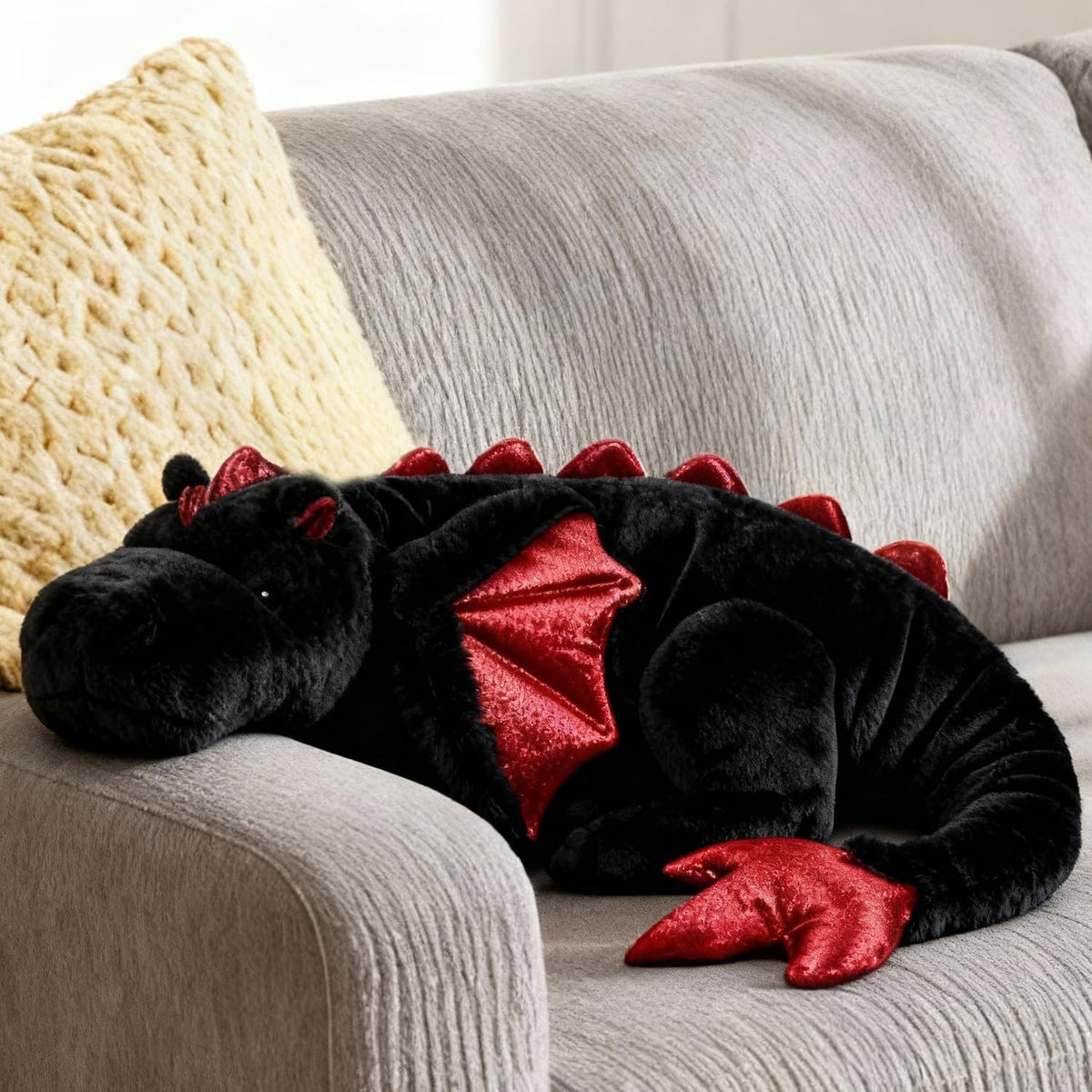 ARELUX dragon plush 36in full view, a soft cuddle companion.