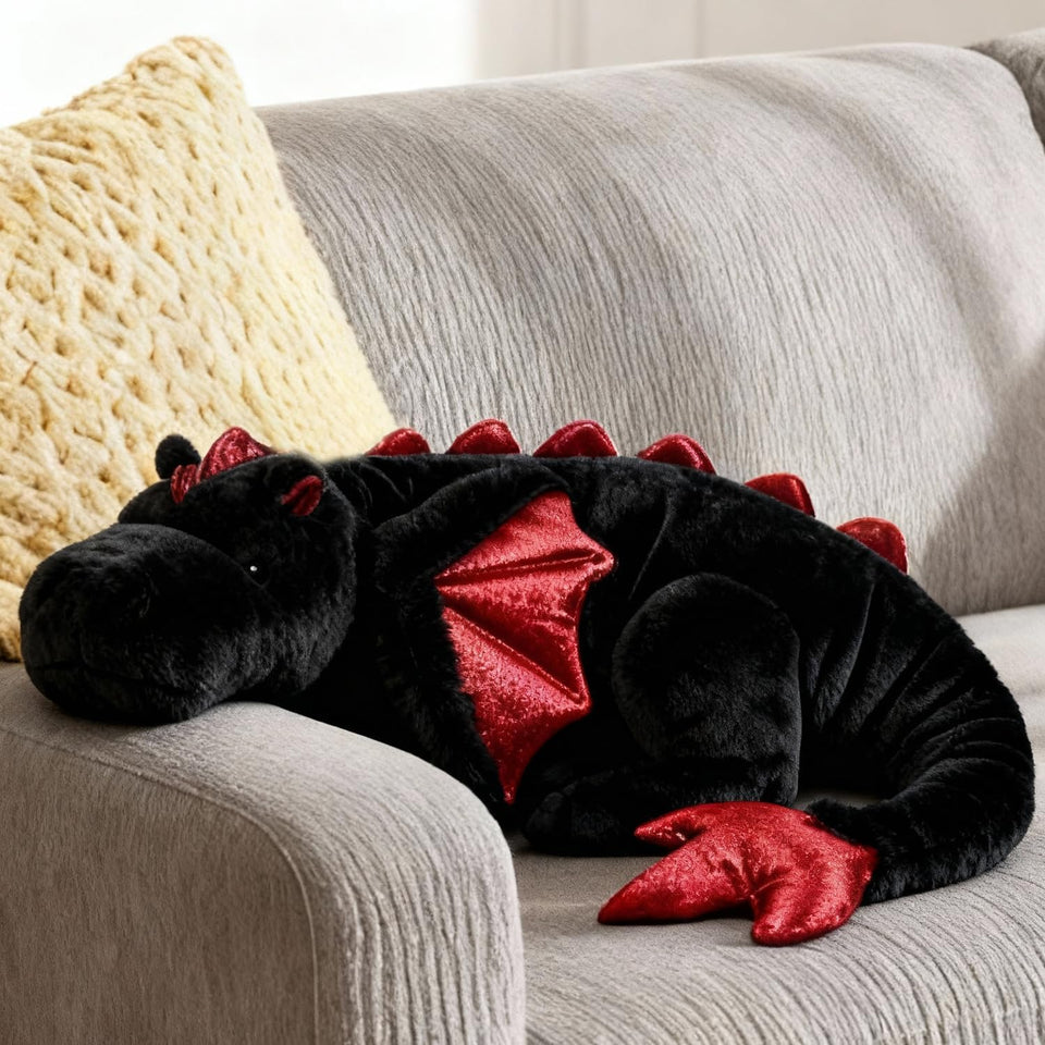 ARELUX dragon plush 36in full view, a soft cuddle companion.