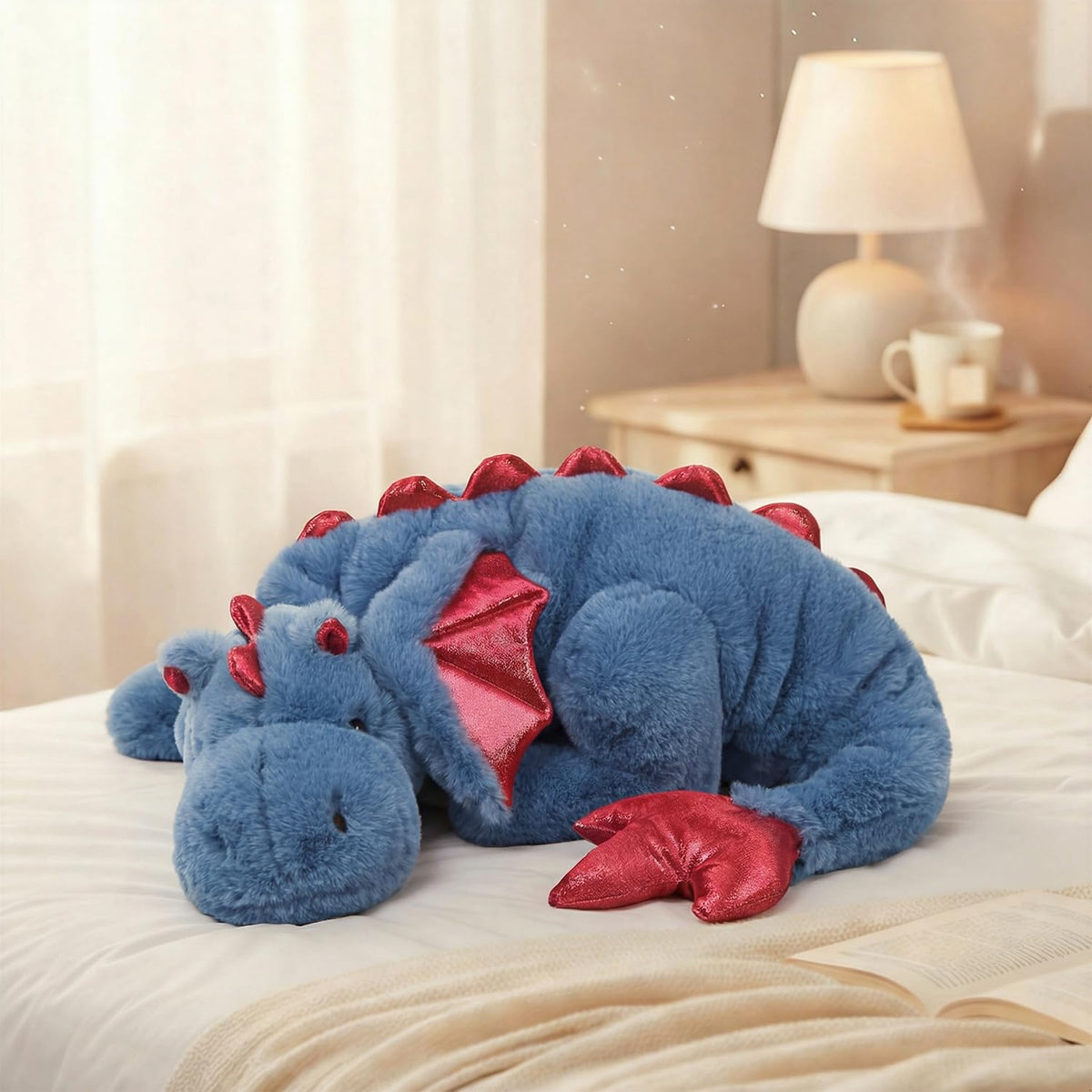 ARELUX dragon plush blue front view shows a cuddly oversized pillow for cozy seating