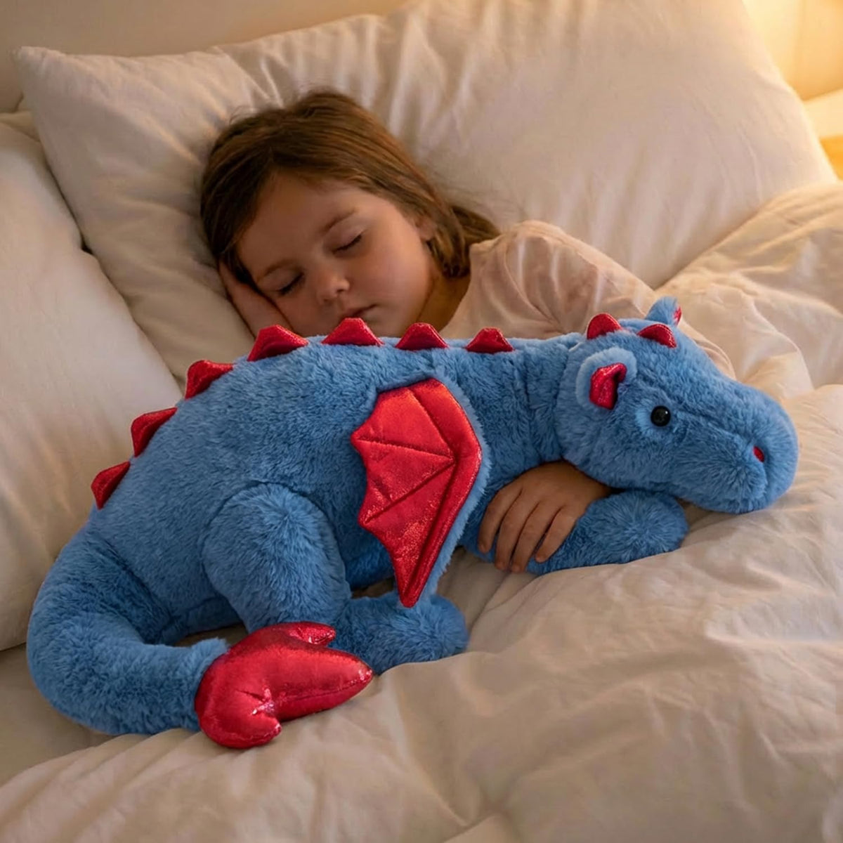 ARELUX dragon plush blue vacuum-packaging image shows eco-friendly shipping