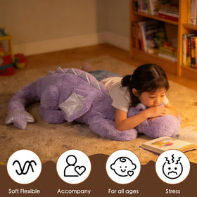 ARELUX purple dragon plush with removable cover for easy washing.