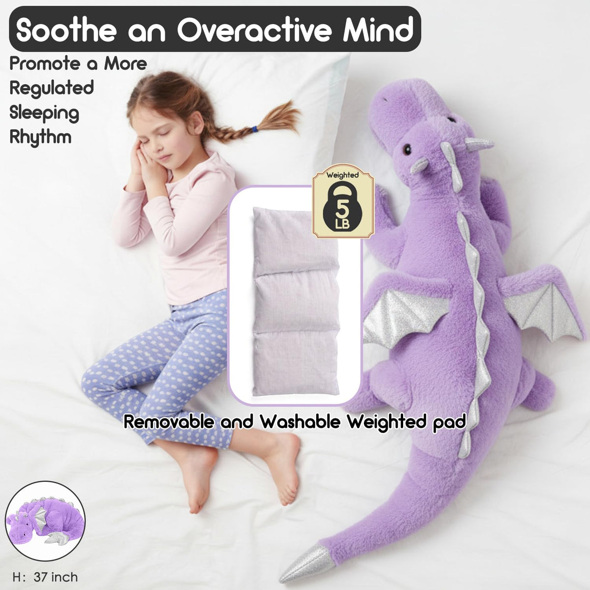ARELUX dragon plush full body shot with soft texture for cozy pillow support.
