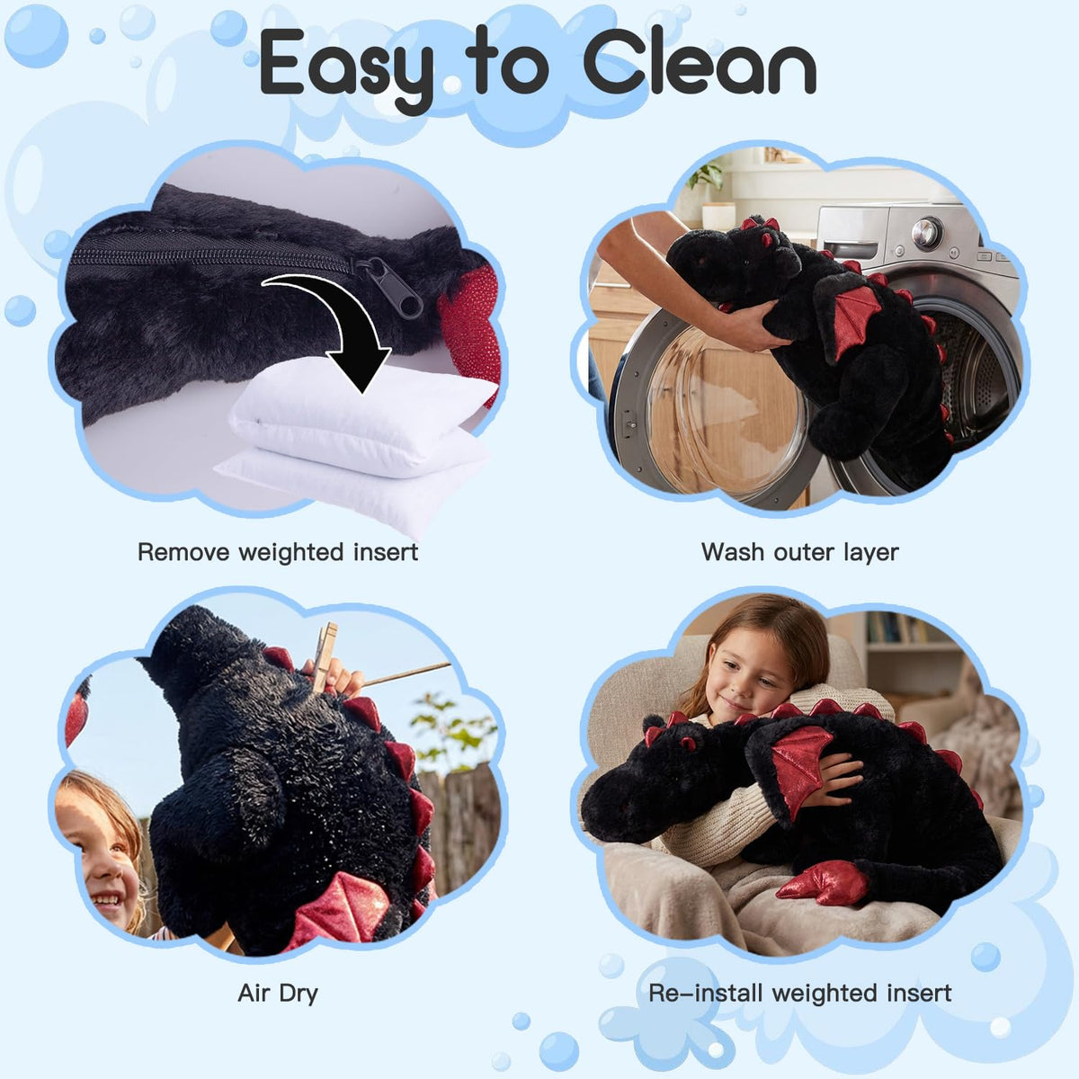 ARELUX dragon plush washing capability ensures colorfast care
