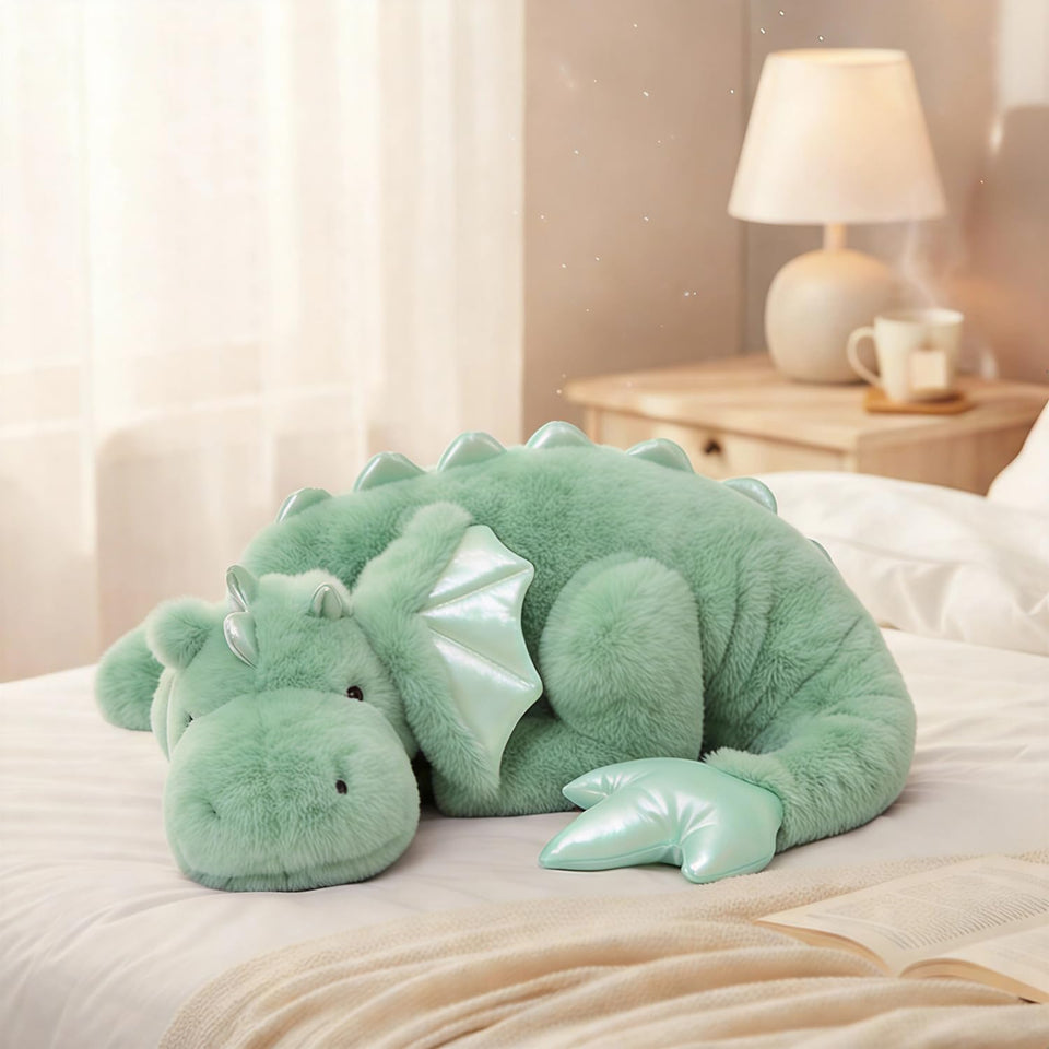 ARELUX dragon plush face with vivid expression, ideal for comforting hugs.