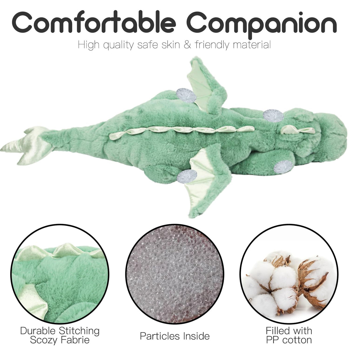 ARELUX large dragon plush green body delivers soft, hug-worthy comfort.