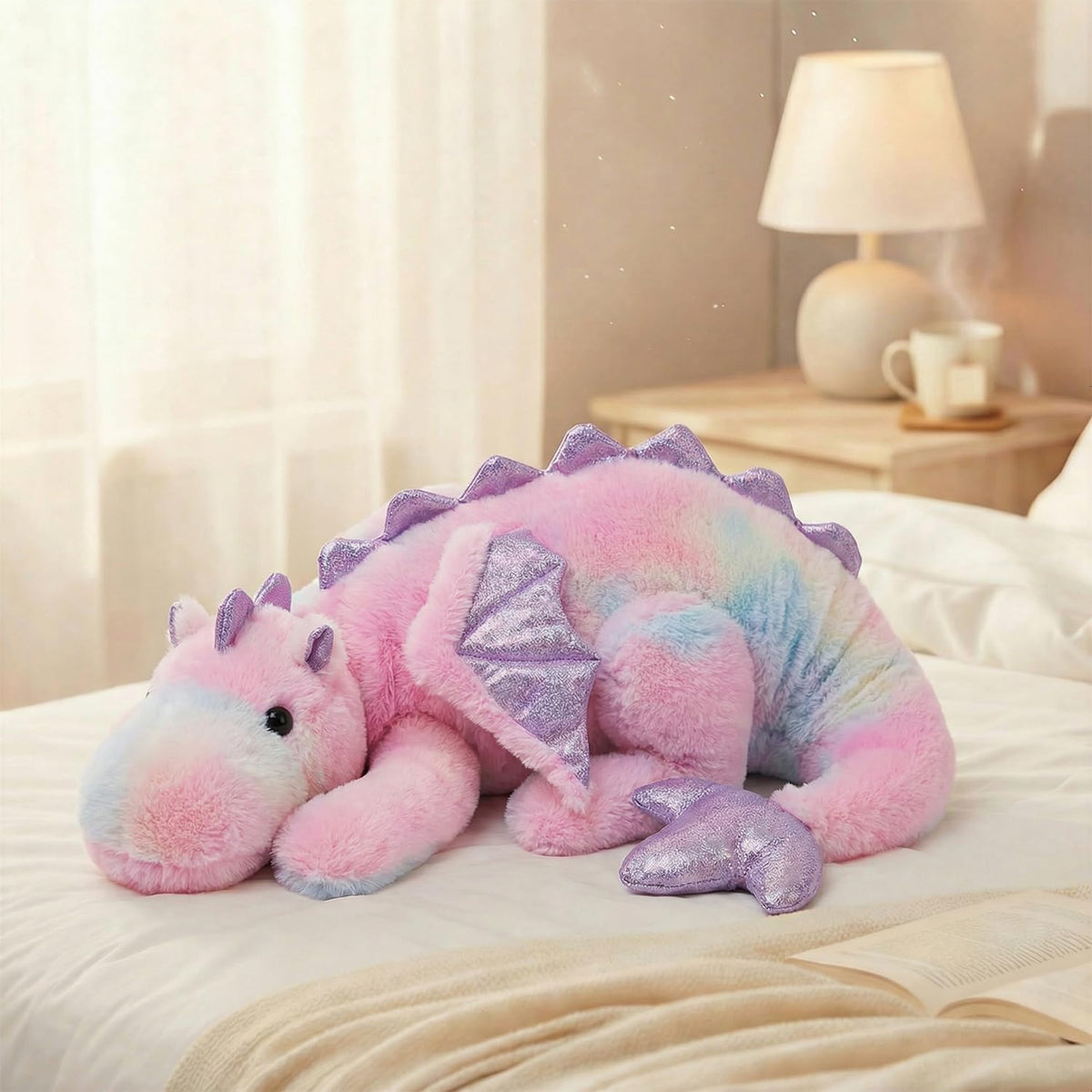 ARELUX pink dragon plush body offers cuddly play and décor