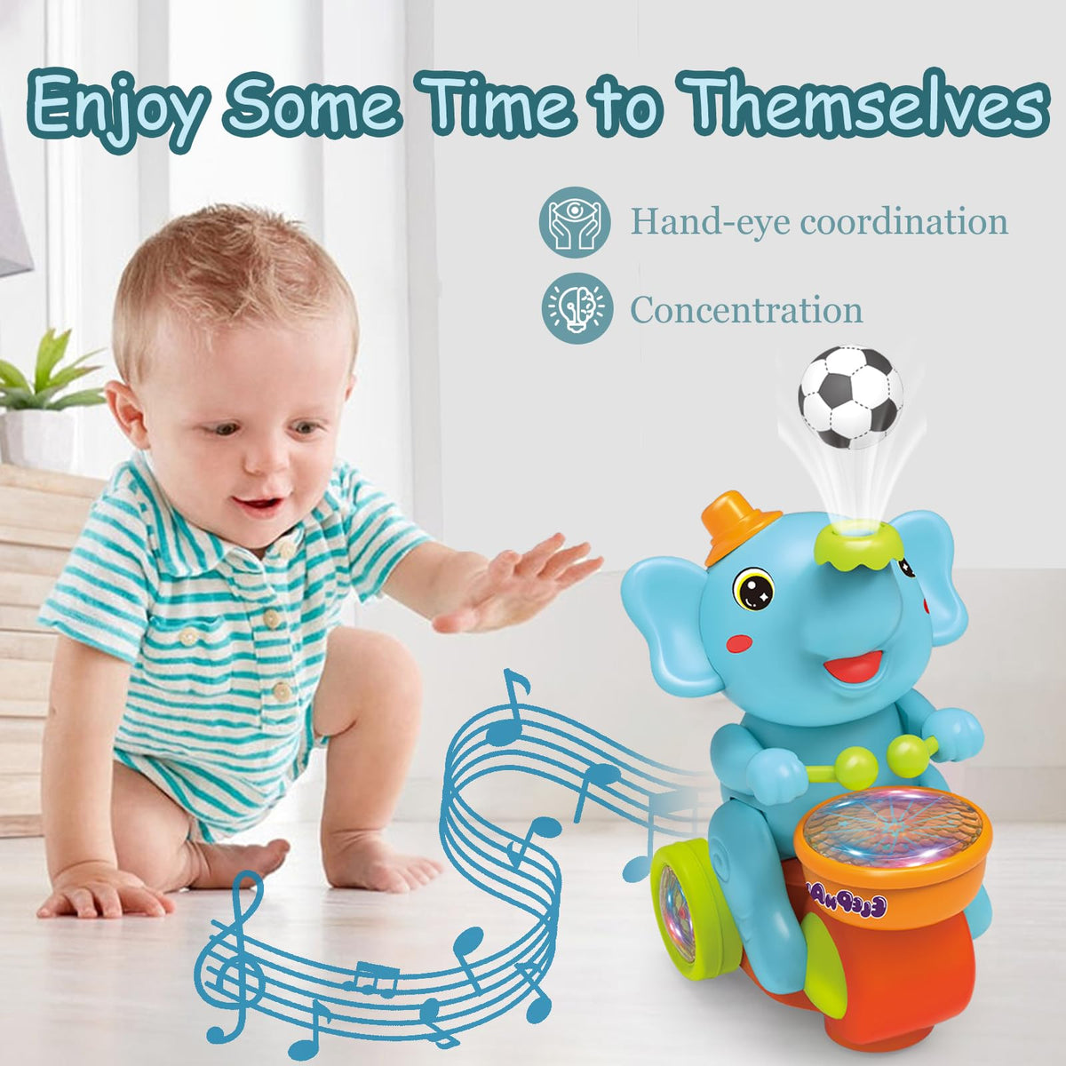 ARHEQI elephant toy movement demonstrates crawling action to inspire exploration
