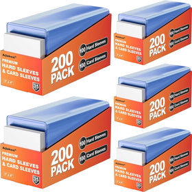 Arjiekwei 1000 card sleeves set protects sports cards from moisture and dust.