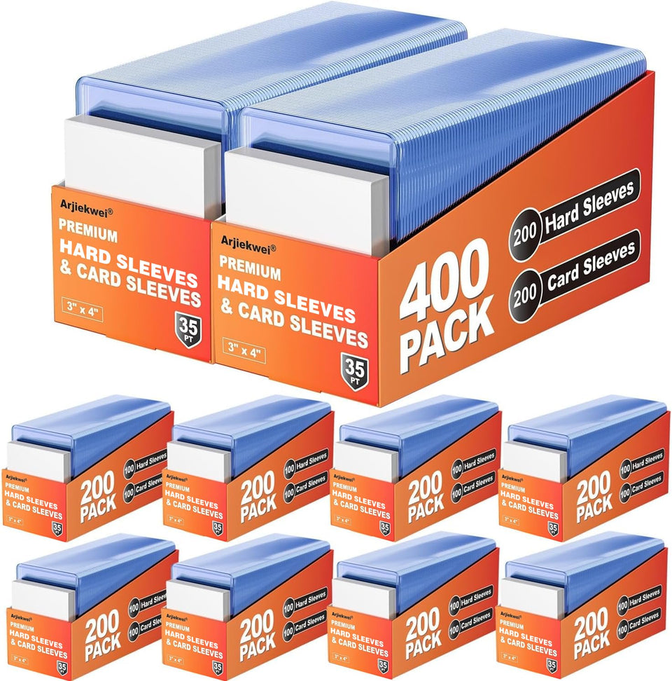 Arjiekwei 2000 card sleeves package protects trading cards from dust and wear.