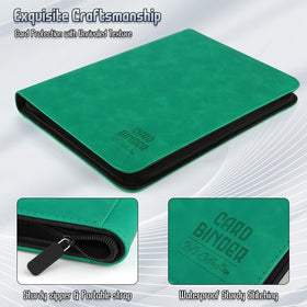 Arkeiliy Emerald binder display highlighting transparent sleeves for clear viewing.