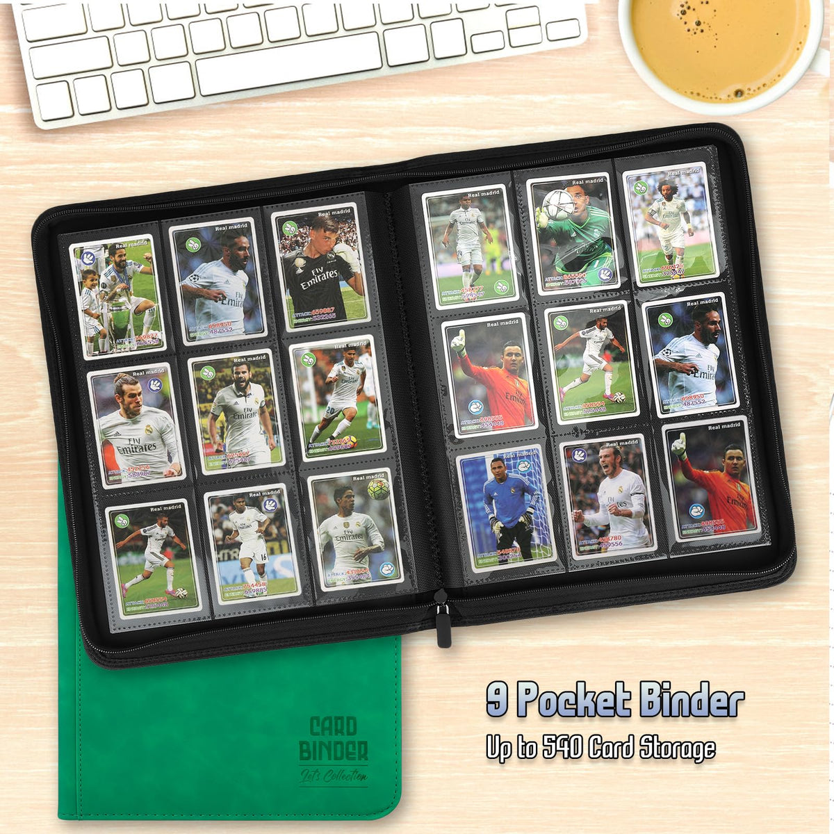 Arkeiliy Emerald binder waterproof PU leather protecting cards during travel.