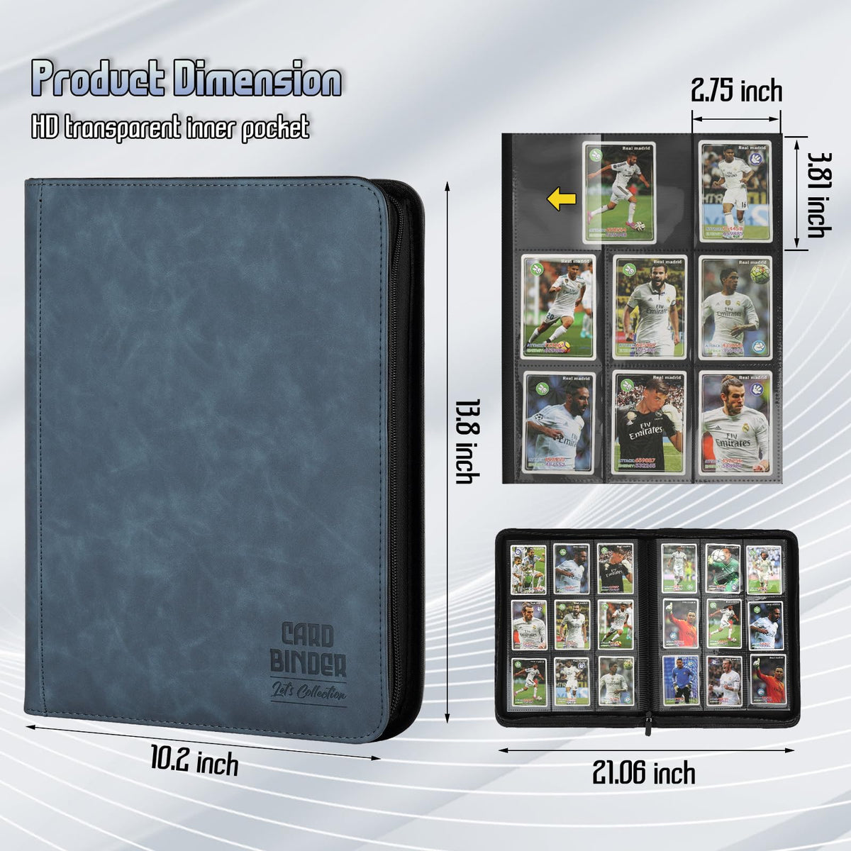 Arkeiliy blue PU leather cover offers durable, waterproof protection for card collections.