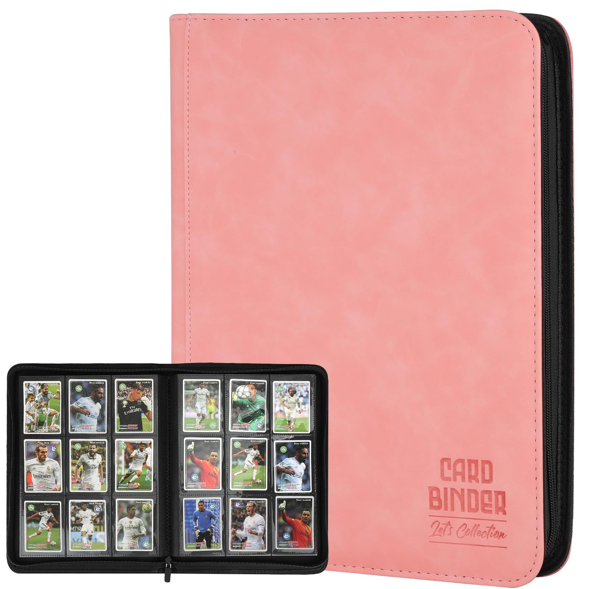 Arkeiliy trading card binder front pink with 9-pocket double sided pages for MTG and sports cards