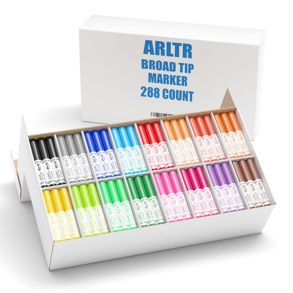 ARLTR Washable Markers bulk 288-pack box with 16 vibrant colors for classrooms.