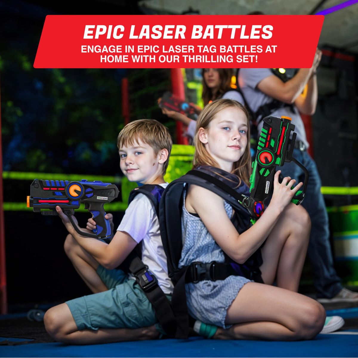 ArmoGear Laser Tag Guns in pistol mode for quick, engaging rounds
