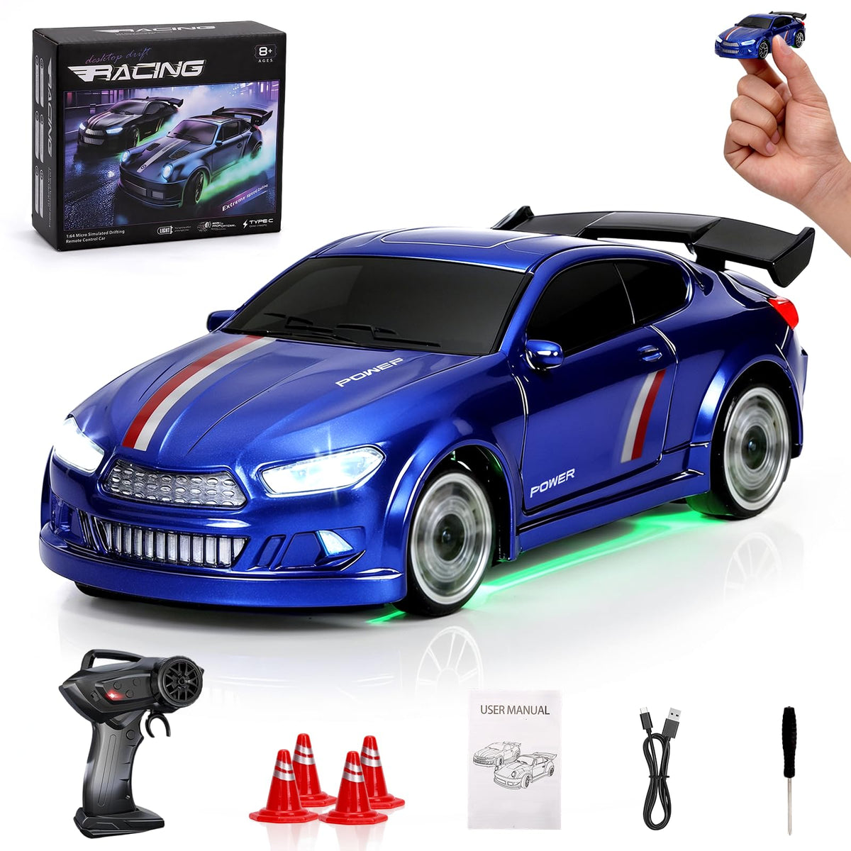 Arnbz 1/64 drift car front view with LED lighting and precise control