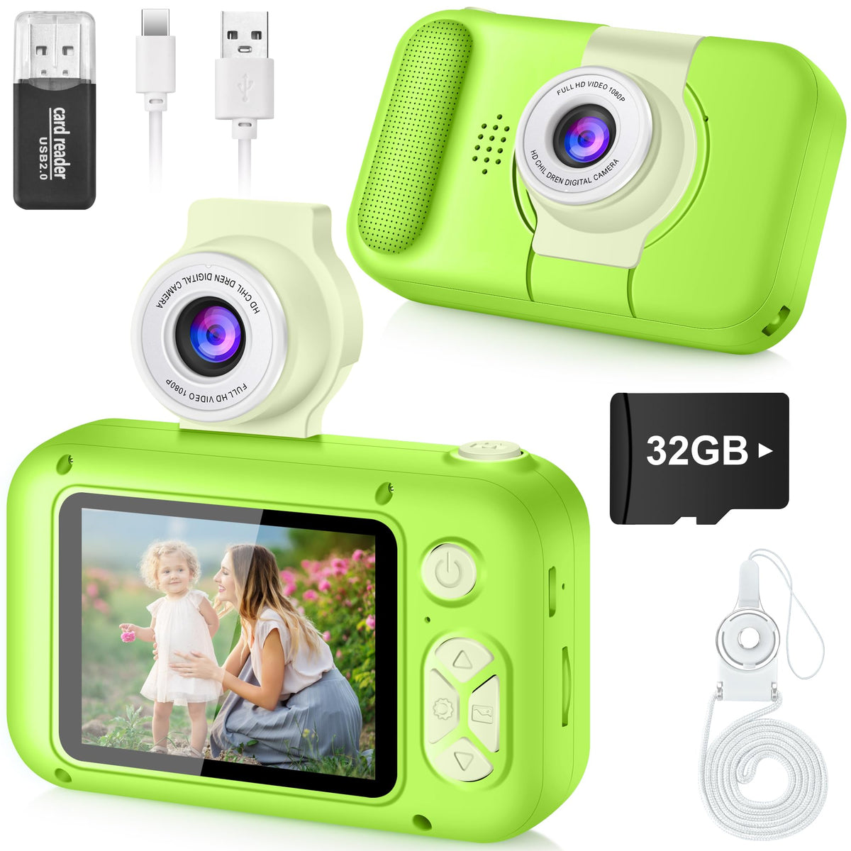 ARNSSIEN Kids Camera with 180 degree flip lens for versatile selfies and multi angle shots