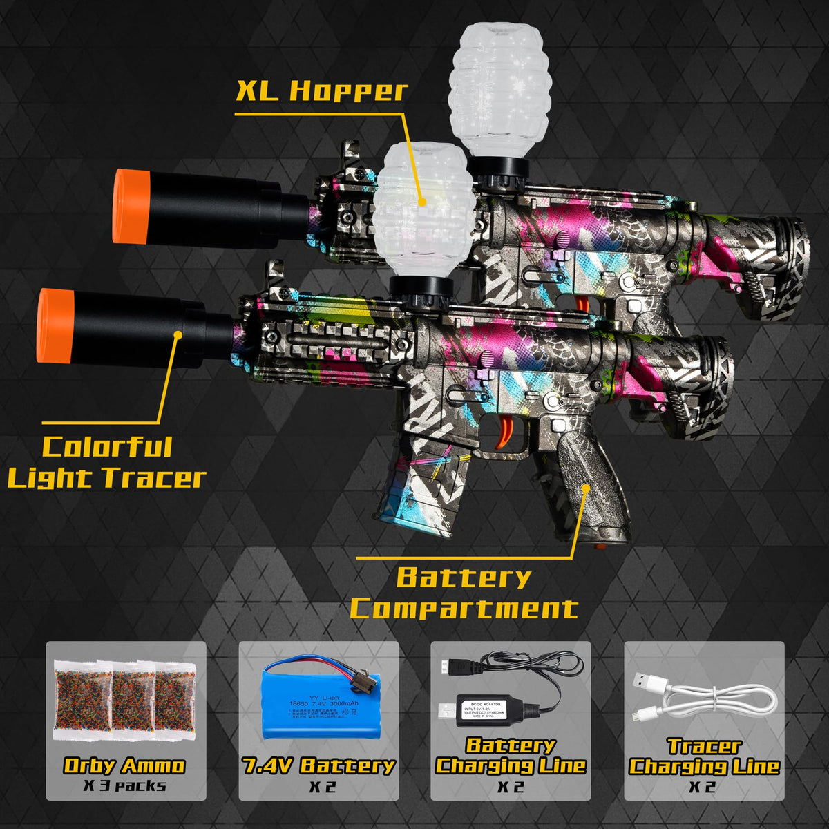 AROBEF gel blaster hopper shows 700 rounds for continuous outdoor play.