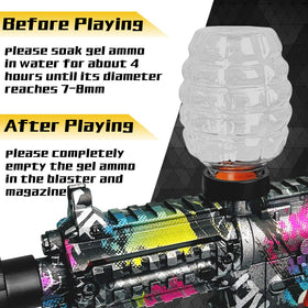AROBEF gel blaster features rechargeable 7.4V battery for quick recharging.