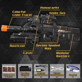 AROBEF Gel Splat Blaster showcases colorful flash tracer for dynamic action.